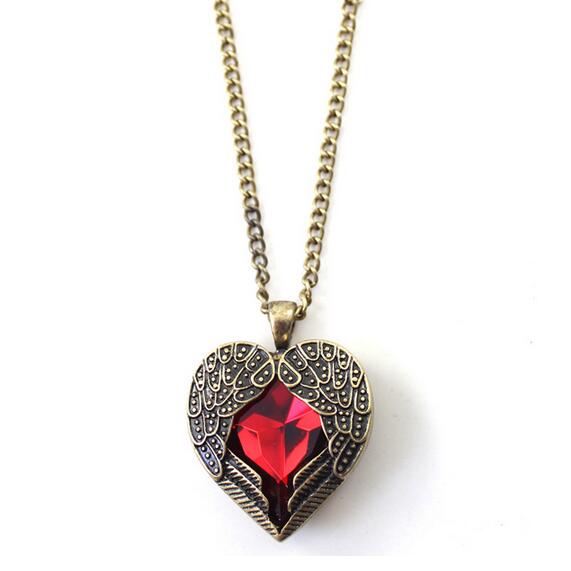 Peach Heart Red Crystal Necklace