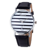 Women's  Striped Anchor  Leather Quartz Wrist Watch