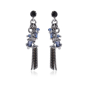 Metal dangle earrings blue stone
