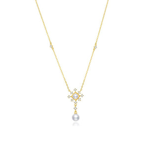 Silver Snowflake Vintage Pearl Necklace